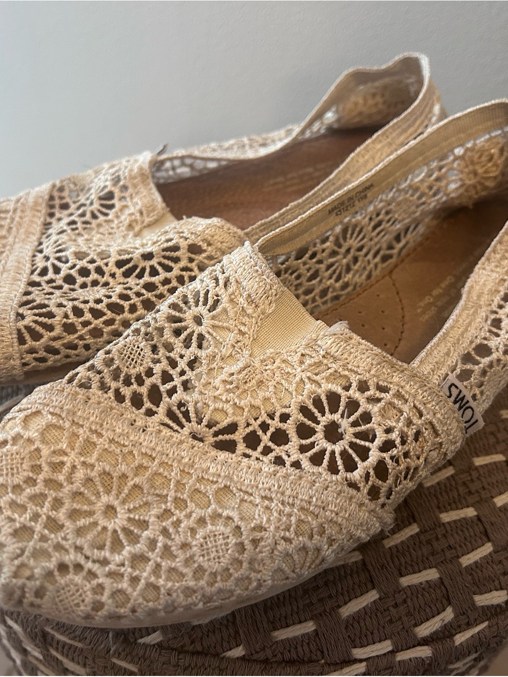Toms Cream Crochet Slip-On Loafers